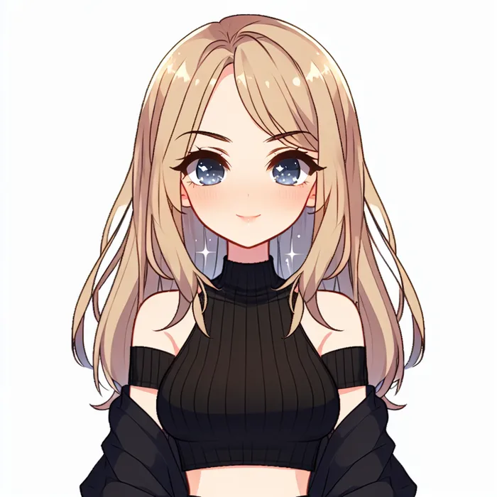 Stylish Anime Girl with Long Blonde Hair in Black Crop Top ...