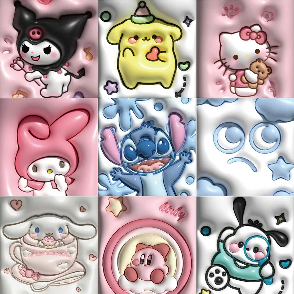 62Pcs 3D Avatar Sanrio Sticker Cartoon Cute Anime DIY Stickers Kuromi My Melody Laptop Fridge Phone Luggage Sticker Kids Toy