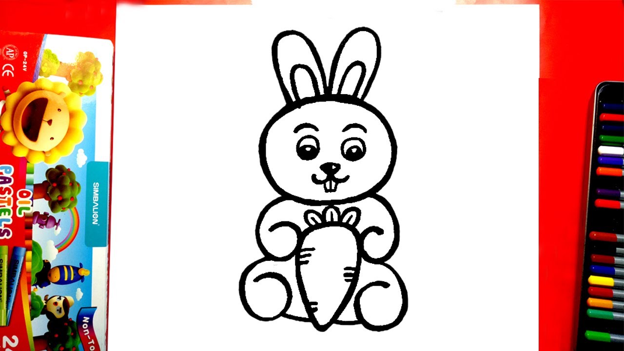 How to draw a cute and simple rabbit holding a carrot